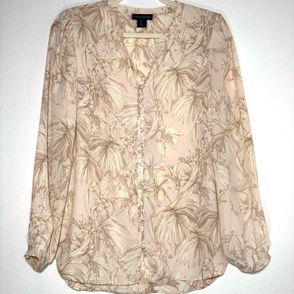 Cynthia Rowley S Botanical Print Button Front Sheer Blouse Womens - Picture 9 of 13